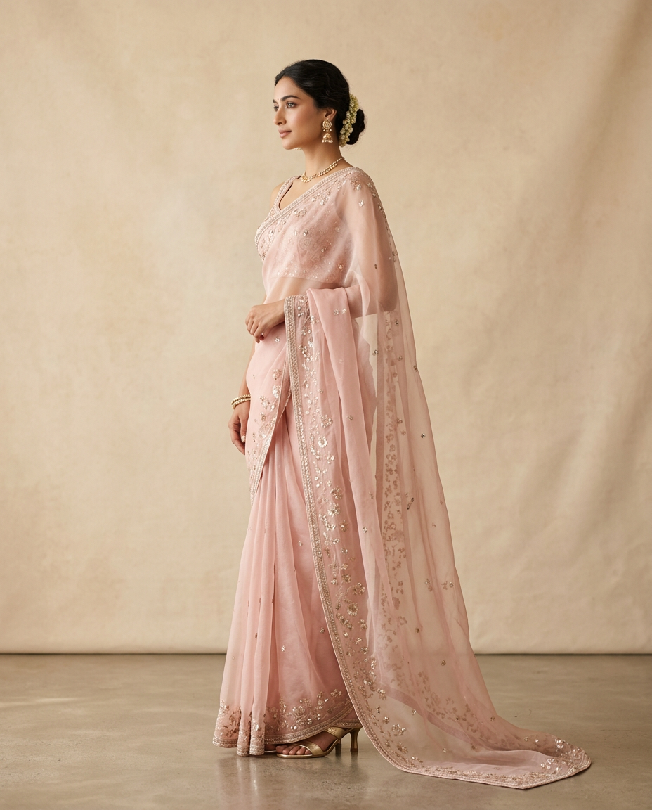 Blush organza zari saree