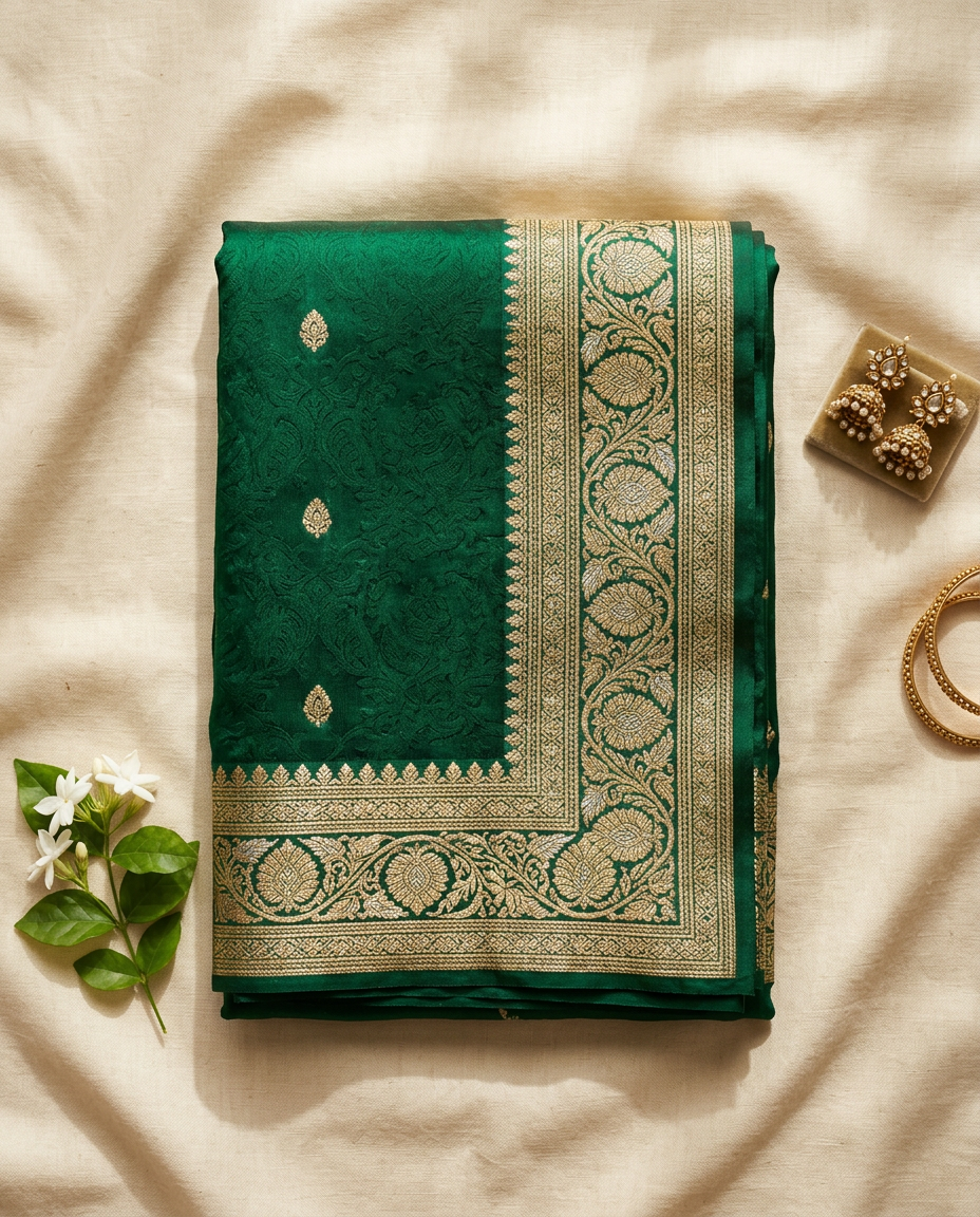 Emerald heritage weave saree